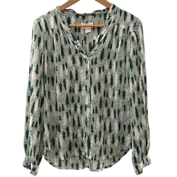 Anthropologie Maeve Tree Marisol Button Blouse Green Size 4 - Picture 3 of 10